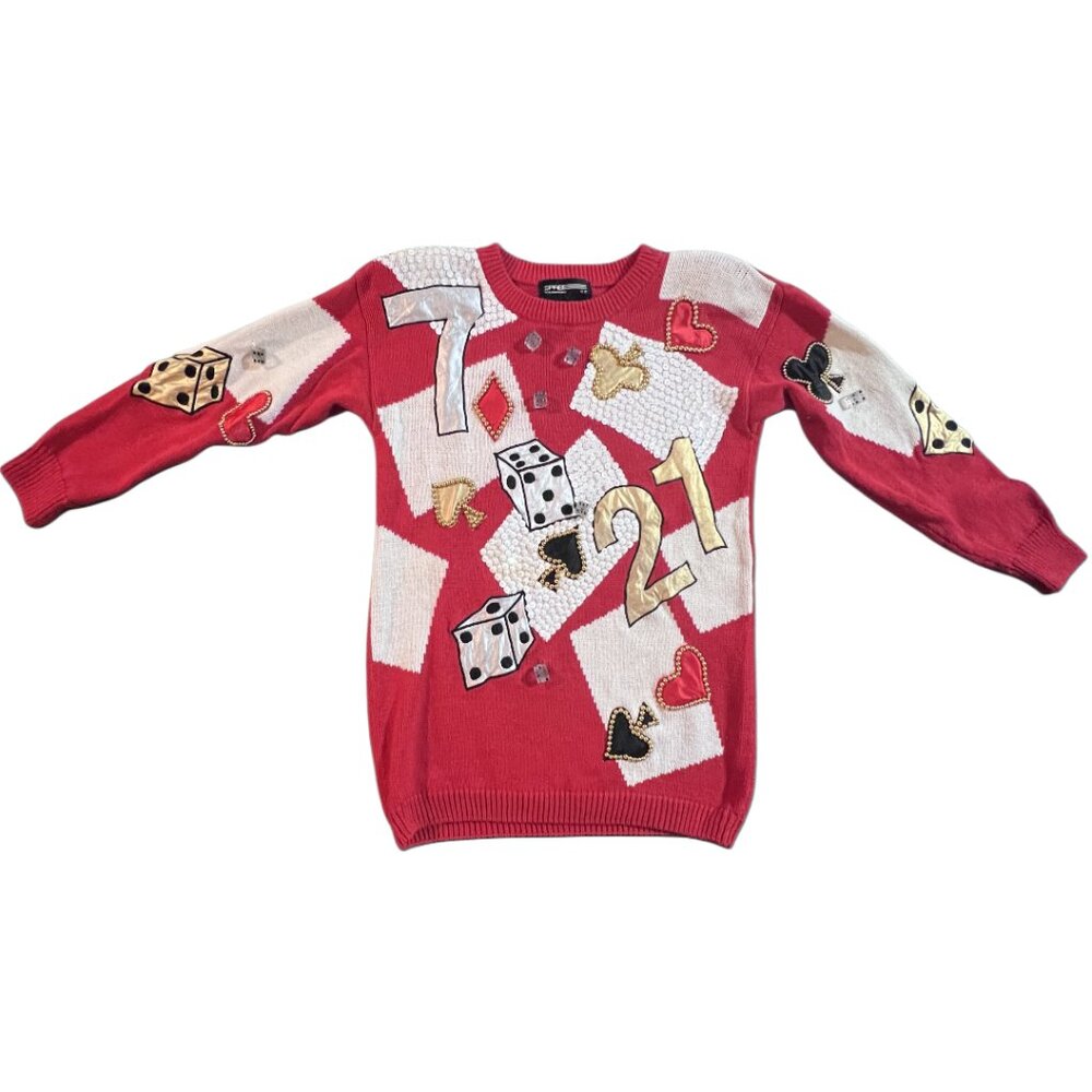 Vintage 90s Spree DICE BLACKJACK Gambling Women's RED Sequin Sweater - Medium
